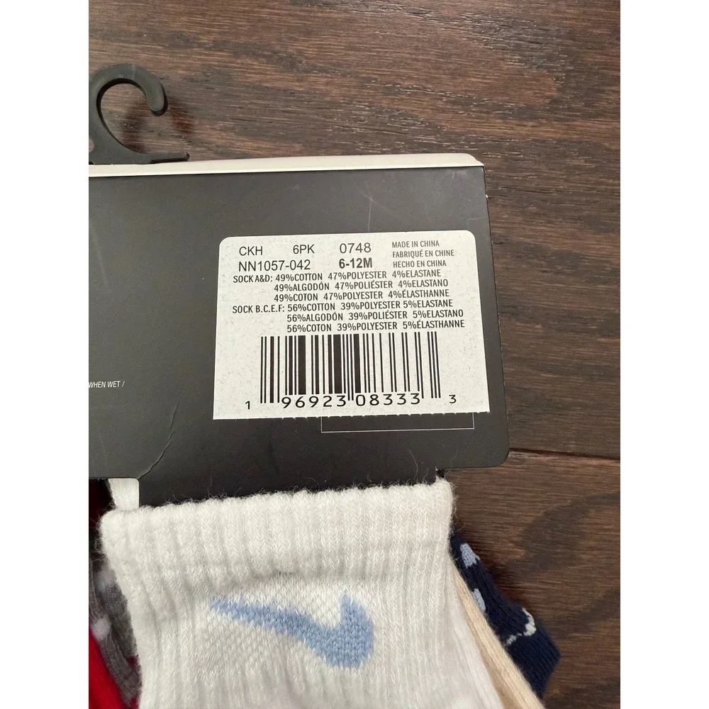 Nike 6 Pack Infant Ankle Socks 6-12 Months Navy Grey Red NN1057-042